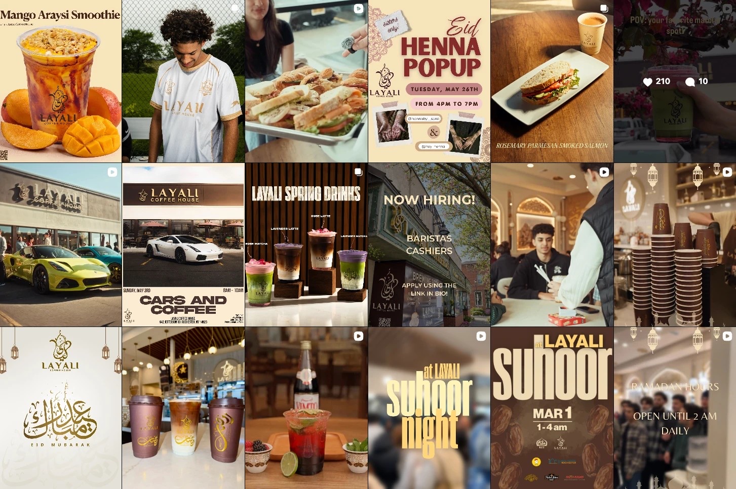 Layali Coffee House Instagram grid managed by Leculture