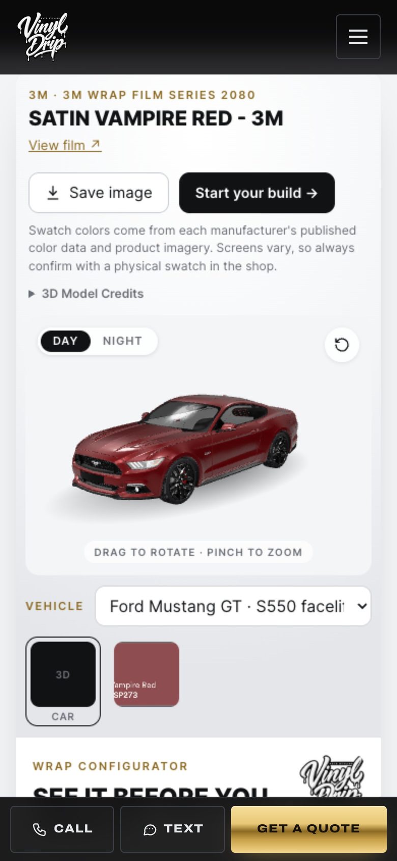 The 3D configurator on a phone