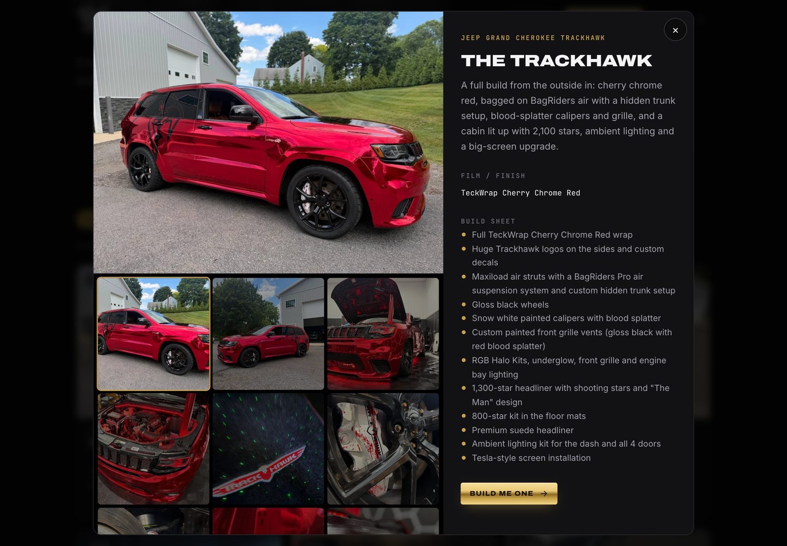 A build sheet on The Work page with photos and the full list of work done