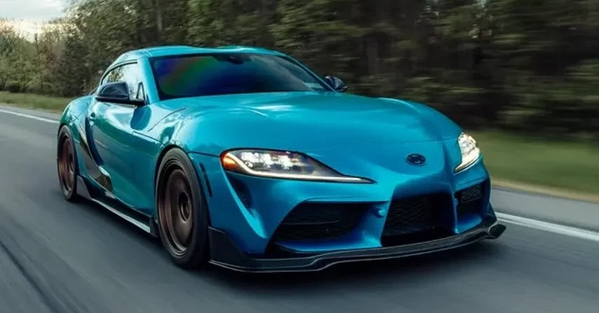 Toyota Supra wrapped by Vinyl Drip Auto Styling, our first website build client